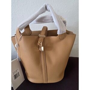 Valentino Orlandi Khaki Tan Pebbled Leather Bucket Bag Tote VOSB-017 Italy